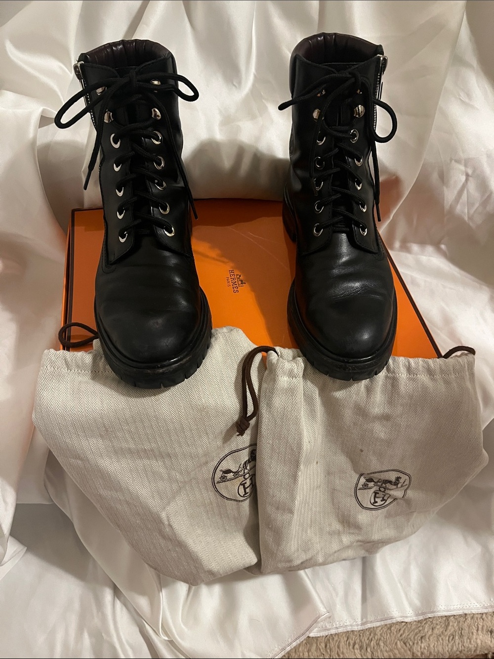 Hermes Black Leather Combat Boots - Men